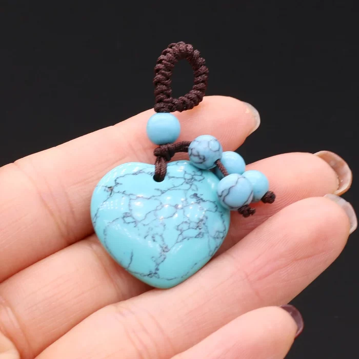 Rose Quartz Opal Agate Natural Stone Heart-Shaped Key Ring Aural Polishing Car Key Bag Decorative Pendant Gift - Image 6