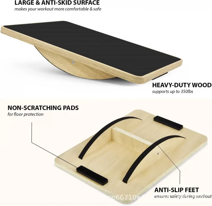 Professional Anti Slip Core Strength Training Wobble Rocker Board Wood Balancing Board for Standing Desk - Image 3