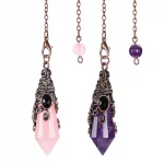 Natural 12 Faceted Crystal Stone Pendulums For Spiritual Dowsing Divination Amethyst Rose Quartz Stone Pendulum Pendant Jewelry - Image 2