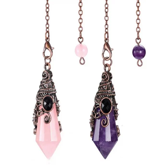 Natural 12 Faceted Crystal Stone Pendulums For Spiritual Dowsing Divination Amethyst Rose Quartz Stone Pendulum Pendant Jewelry - Image 2