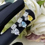 Wong Rain 100% 925 Sterling Silver Lab Sapphire Aquamarine Citrine Gemstone Ring For Women Engagement Fine Jewelry Wholesale