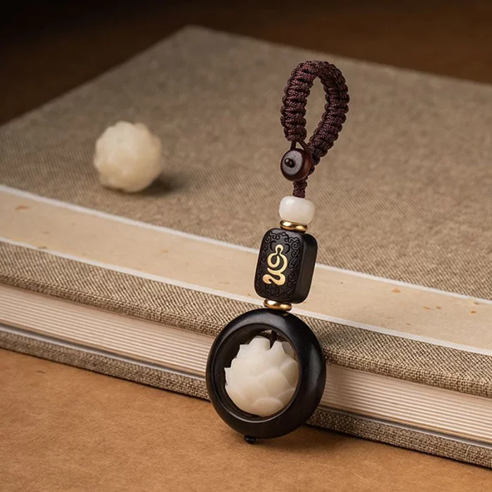 New Buddhism Lotus Flower Keychain Accessories Wooden Buddha Lucky Beads Keyring Pendant Car Bag Key Chain Buddhist Gift - Image 4