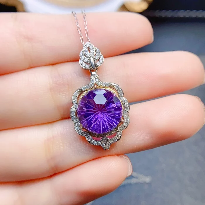 FS 12mm Natural Amethyst Pendant Necklace S925 Pure Silver With Certificate Fine Charm Wedding Jewelry for Women MeiBaPJ New - Image 2
