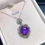 FS 12mm Natural Amethyst Pendant Necklace S925 Pure Silver With Certificate Fine Charm Wedding Jewelry for Women MeiBaPJ New