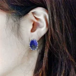 Oval Natural Lapis Lazuli Tiger Eye Pink Quartz Jades Blue Sequins Earrings Antique Sliver Plated Fashion Jewelry For Women - Image 6
