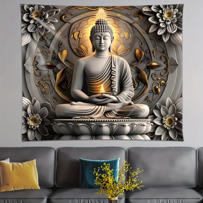 Big Buddha tapestry lotus yoga meditation tapestry dark lotus suitable for bedroom living room dormitory decoration - Image 2