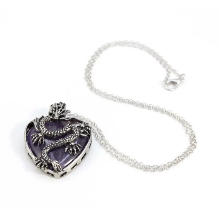 Vintage Animal Dragon Man Necklace Natural Stone Purple Crystal Heart Pendant for Women Amethysts Rose Pink Quartz Jewelry Gift - Image 7