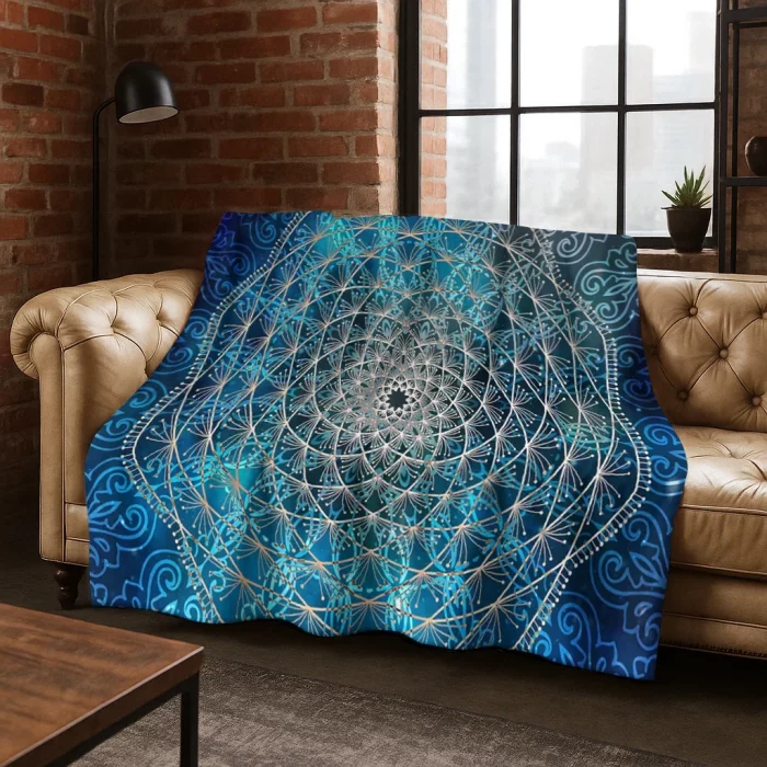 Bohemian Mandala Geometric Flower Flannel Blanket Soft Warm Blanket for Bedroom Room Living Room Bed Travel Camping Picnic Gift - Image 2