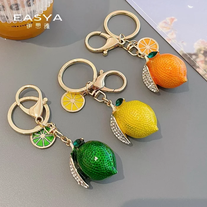 EASYA Imitation Fruit Ornament Charm Keychain Lemon Persimmon Strawberry Glass Woman's Vintage Luxury Jewelry Брелоки - Image 7