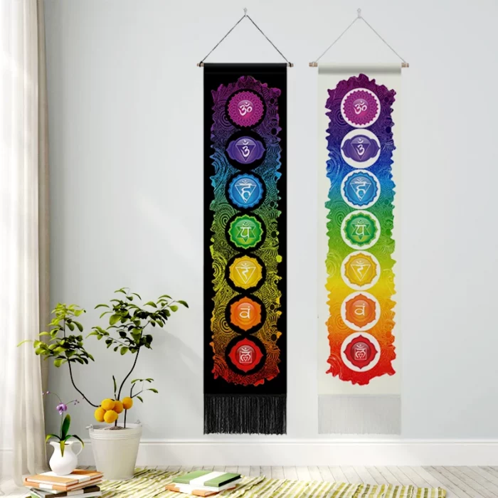 Seven Chakra Tapestry ,Hippie Mandala Chakras Wall Hanging , Yoga Meditation Tapestries for Spiritual Room Decor , 12.8"x 51.2" - Image 4
