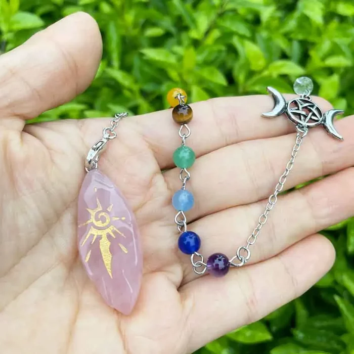 Real Irregular Crystal Pendulum for Divination Wicca Reiki Sun Symbol Pendant Clear Quartz Black Obsidian Spiritual Pendulo X246 - Image 3