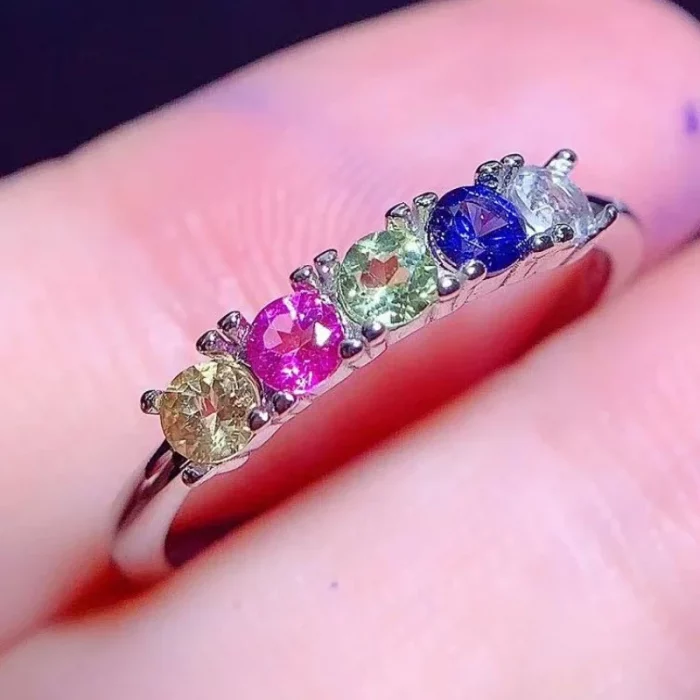 Natural Sapphire Ring with Colorful Natural Citrine and Topaz Peridot and Silver 925 Ring for Women Daily Wear - Image 3