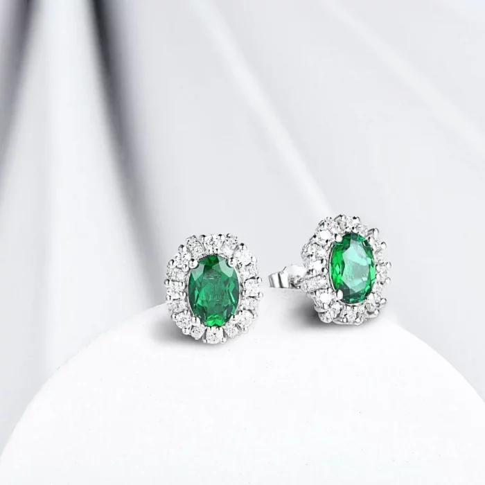 CHARMING Elegant Oval Cutting Created Emerald Gemstone Stud Earrings 925 Sterling Silver for Women Fine Party Jewelry New 2025 - Image 4