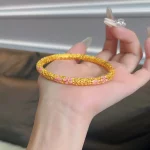 Luxury 24K 9999 Pure Gold real gold Women's Peach Blossom Enamel Filament Bracelet - Image 3