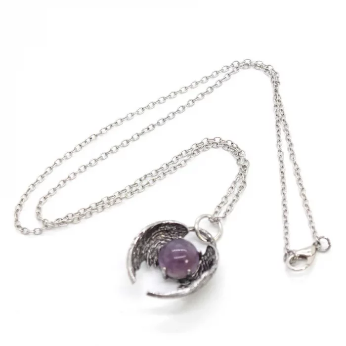 Angel Fly Wings Stone Pendant Necklace For Women Natural Amethyst Lapis Lazuli Cabachons Stone Pendants Necklaces Chain Jewelry - Image 6