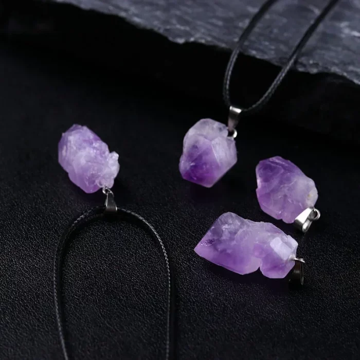 1PC Natural Crystal Rough Stone Amethyst Pendant Energy Healing Gemstone Amethyst Necklace Charms Chakra Halo Jewelry for Women - Image 5