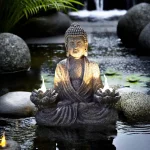 1pc Lotus Buddha Statues with LED Lights, Solar-Power Buddha Sculpture Decor for Home Garden, Yard, Patio, Yoga. - Image 3