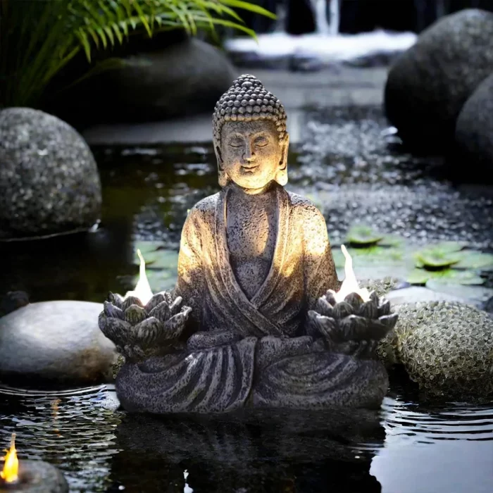 1pc Lotus Buddha Statues with LED Lights, Solar-Power Buddha Sculpture Decor for Home Garden, Yard, Patio, Yoga. - Image 3