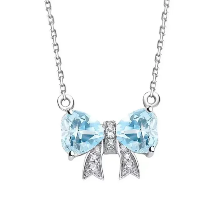925 Sterling Silver Set Natural Aquamarine Bowknot Pendant Chain Necklaces Blue Stone Jewelry Girlfriend Birthday Gifts Bijoux - Image 4