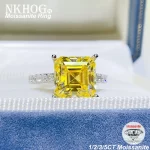 NKHOG Asscher Cut Moissanite Rings S925 Silver Square Yellow Diamond Women Men Luxury Wedding Band Jewelry Gifts GRA Certificate - Image 2
