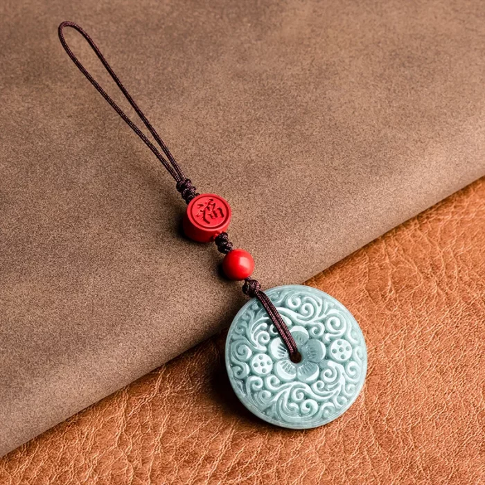 Original Natural A-grade Jade Blue Horizontal Buckle Mobile Phone Pendant With Chinese Style Jade Stone Car Keychain Bag Hanging - Image 3