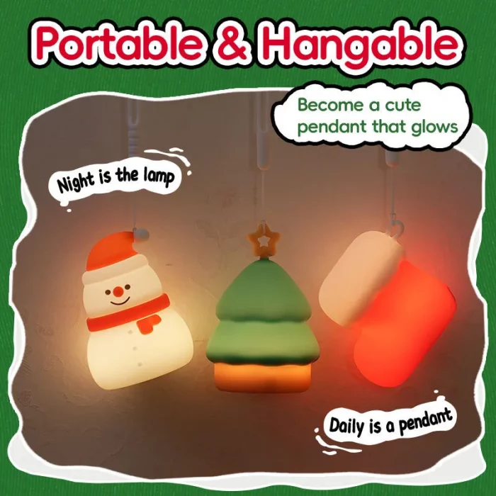 Christmas Silicone NightLight 7Color Novelty Ambient Lamp Touch Control Rechargeable Hanging Snowman Socks Bedside Holiday Decor - Image 6
