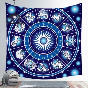 Blue Tarot Tapestry Wheel Zodiac Astrology Chart Wall Hanging Scarf Altar cloth tarot cloth tarot deck Sun and Moon Home Decor