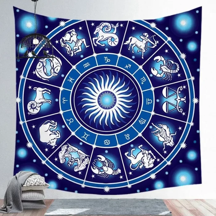 Blue Tarot Tapestry Wheel Zodiac Astrology Chart Wall Hanging Scarf Altar cloth tarot cloth tarot deck Sun and Moon Home Decor - Image 6