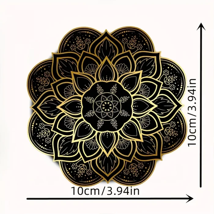 Set of 6 2D Black and Gold Mandala Theme Pattern Art Coasters Round Wooden Heat ResistantNon-SlipHomeDecorGiftMulti-Functional - Image 7