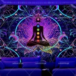 Blacklight Tapestry Seven Chakra Yoga Meditation Tapestry UV Reactive Black Light Poster Lotus Spiritual Wall Hanging For Room - Image 3