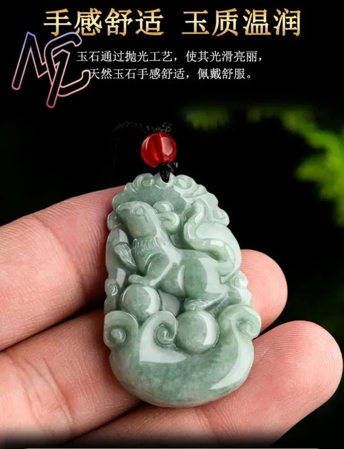 Green Myanmar Jadeite Chinese Zodiac Pendant Designer Real Jade Charm Gemstone Talismans Carved Amulet Necklace Luxury - Image 4