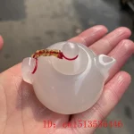 Gold Filigree Jade Kettle Pendant Jewelry Amulet Gifts Gemstone Carved Charm Natural Teapot Fashion Chinese Jade Ornament - Image 5