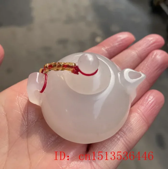 Gold Filigree Jade Kettle Pendant Jewelry Amulet Gifts Gemstone Carved Charm Natural Teapot Fashion Chinese Jade Ornament - Image 5
