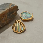 Uworld Holiday Ocean Shell Colored Abalone Shell Earrings 18K Gold Color Plated Stainless Steel Hollow Shell Earrings Women's Ac - Image 10