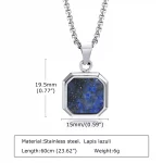 Vnox 15mm Square Pendant Necklace for Men, Gemetric Enamel Lapis Lazuli Stone Pendant with Box Chain, Simple Sport Neck Collar - Image 3