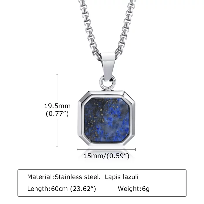 Vnox 15mm Square Pendant Necklace for Men, Gemetric Enamel Lapis Lazuli Stone Pendant with Box Chain, Simple Sport Neck Collar - Image 3