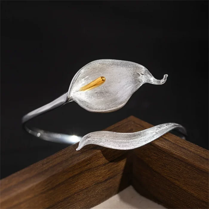 Retro S925 Sterling Silver Simplicity Calla Lily Bracelet for Women Fine Fashion Party Weddings Jewelry Personality Design - Image 2