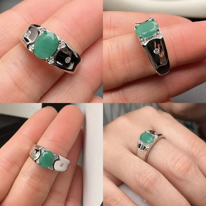 Classic 925 Silver Emerald Ring 7mm*9mm 2ct Natural Emerald Silver Ring 18K Gold Plated Gemstone Jewelry - Image 3
