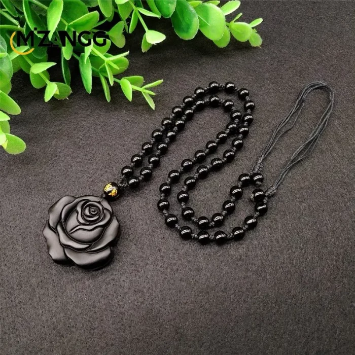Obsidian Rose Pendant Personalized Black Rose Hand-carved Fashion Couple Rose Pendant High-grade Gifts - Image 6