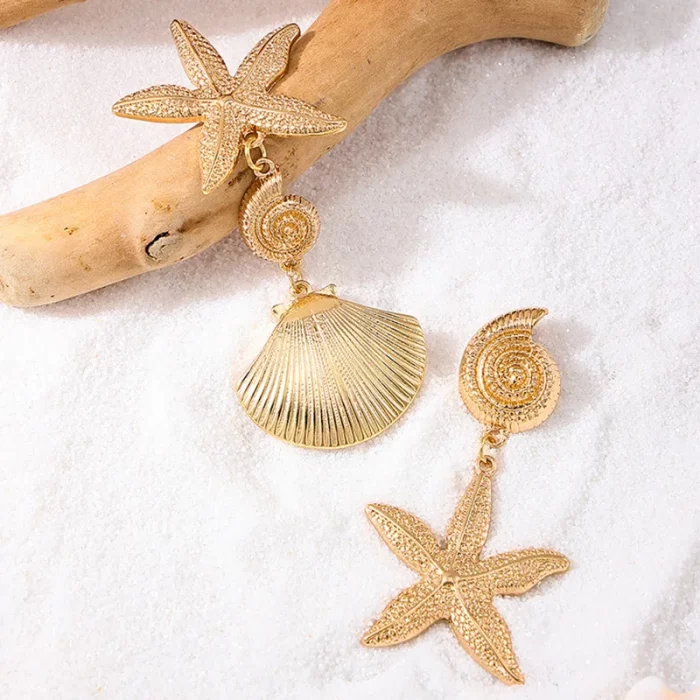Vintage Metallic Exaggerate Shell Starfish Women Earrings Geometric Trendy Fashion Jewelry Personality Exquisite Unique RG0045 - Image 6