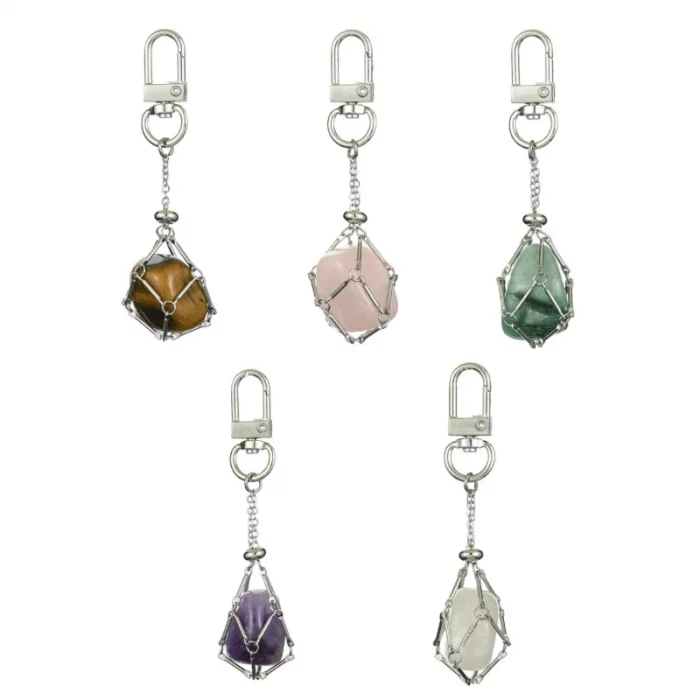 Stainless Steel Design Crystal Cage Keychain Holder Net Metal Chain Stone Collecting Holder Adjustable Pendant Jewelry - Image 2