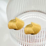 Retro Textured Intersecting Earrings for Women Multilayer Gold Color Stainless Steel Statement Stud Earring Waterproof Jewelry - Image 6