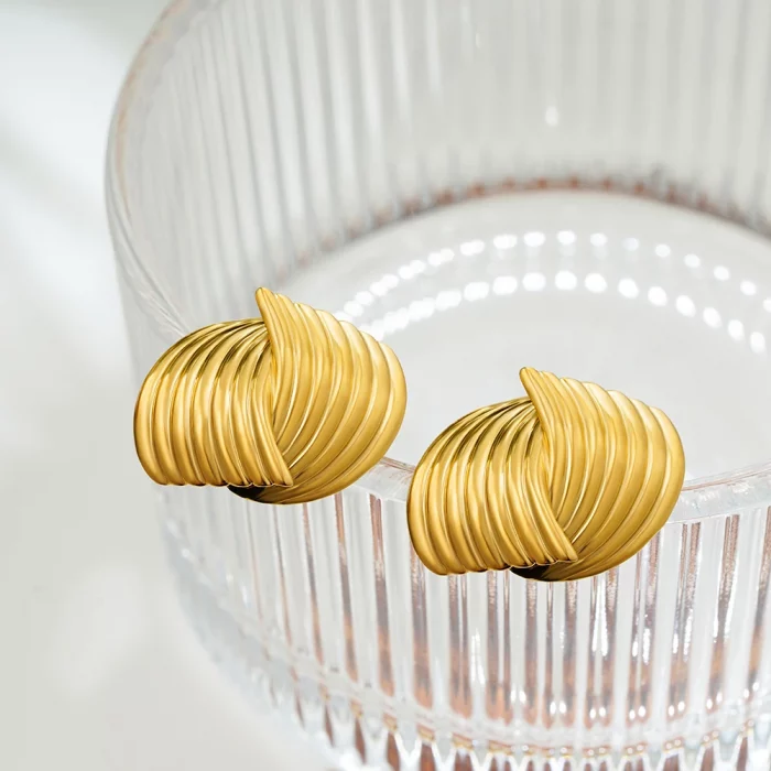 Retro Textured Intersecting Earrings for Women Multilayer Gold Color Stainless Steel Statement Stud Earring Waterproof Jewelry - Image 6