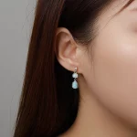 New Fashion Geometry Streamlined Long 925 Sterling Silver Jewelry Girl Natural Precious Larimar Earrings Women - Image 3