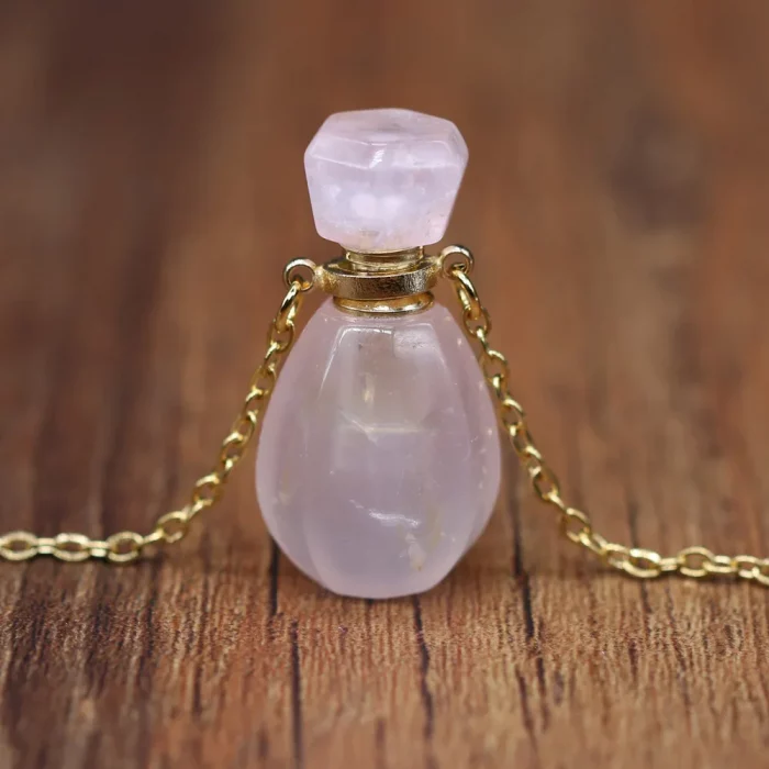 Natural Stone Perfume Bottle Pendant Necklace Rose Quartzs Lapis Lazulis Necklace For Jewelry Gift Length 66+5cm Size 16x33mm - Image 7