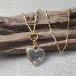 FUWO 1Pc Handcrafted Natural Clear Quartz Necklace,Golden OT Buckle Chain Heart-Shaped Semi-Precious Stone Women's Gift NC475-1 - Image 5