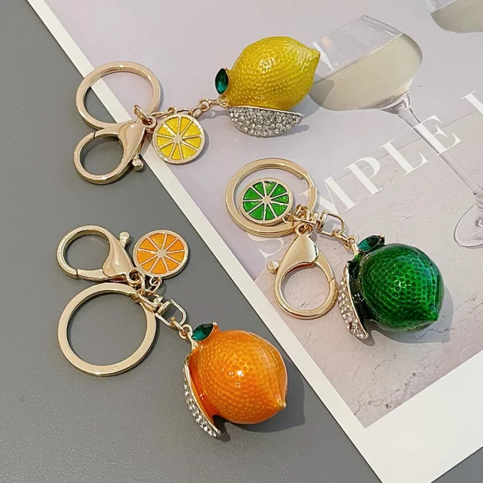 EASYA Imitation Fruit Ornament Charm Keychain Lemon Persimmon Strawberry Glass Woman's Vintage Luxury Jewelry Брелоки - Image 6