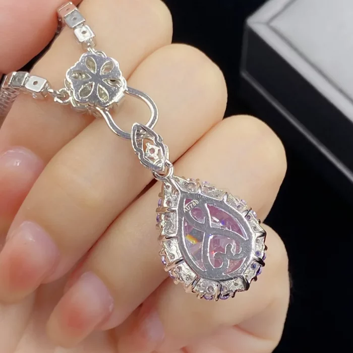 Brilliant Cutting Purple Amethyst Gemstones Diamonds Water Drop Pendant Necklace Woman Evening Party Fine Jewelry Sets Gifts - Image 2