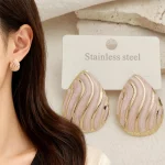 Light luxury colored shell stripe dripping oil metal earrings, high-quality waterproof jewelry a gift of earrings for girlfriend - Image 2