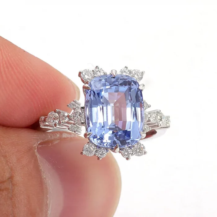 Provence 10K/14K gold cushion cut cornflower blue lab sapphire rings flower gemstone diamond ring Anniversary Birthday gift - Image 6